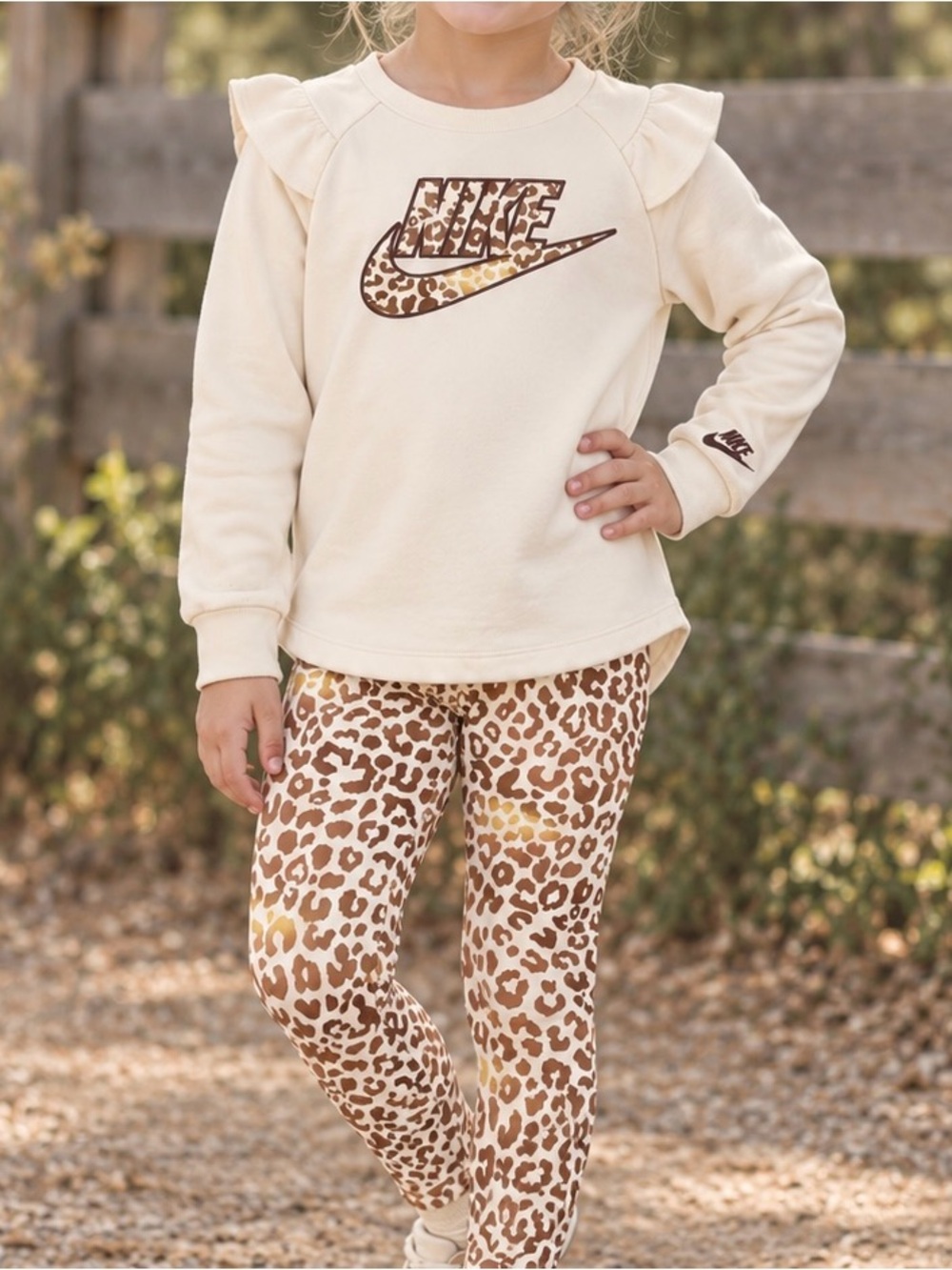 Nike Girls' Cream and Brown Leopard Print Leggings